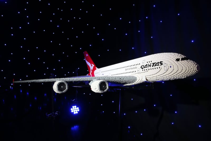 A Qantas A380 built from Lego at the Brick Man Experience — the Complete Collection, by Ryan McNaught, at Sydney Town Hall.  Getty Images