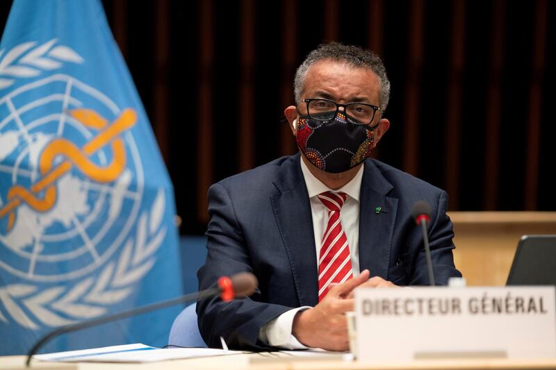 Tedros Adhanom Ghebreyesus, Director General of the World Health Organization, attends a session on the coronavirus disease outbreak WHO/Handout via REUTERS