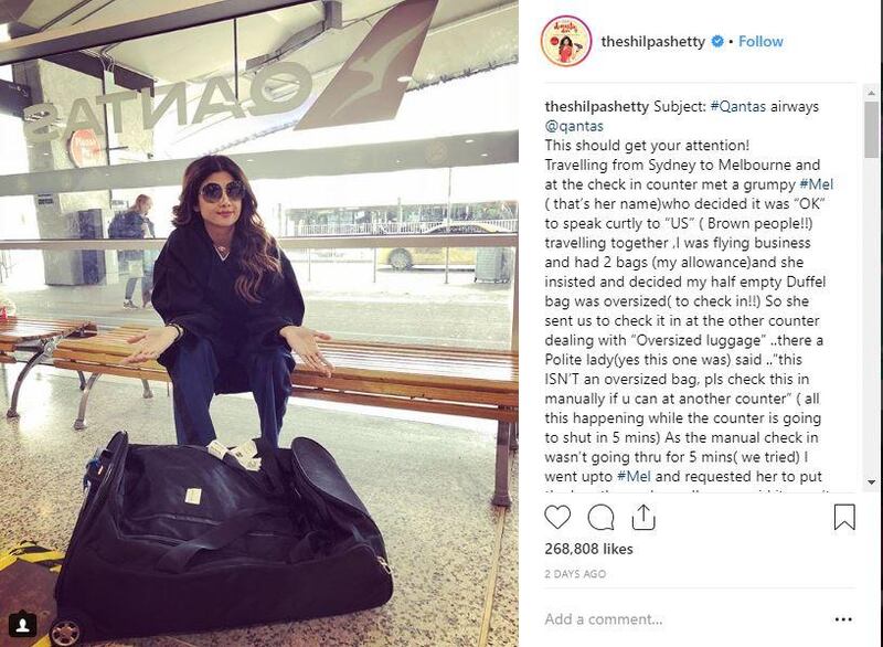 Shilpa Shetty's Instagram post criticised her treatment at Sydney airport. Instagram