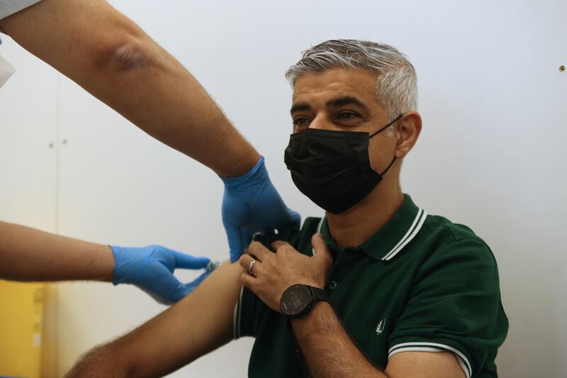Mayor of London Sadiq Khan visiting a health clinic at Pearl Chemist in London to receive his flu vaccination and Covid-19 booster vaccination. PA