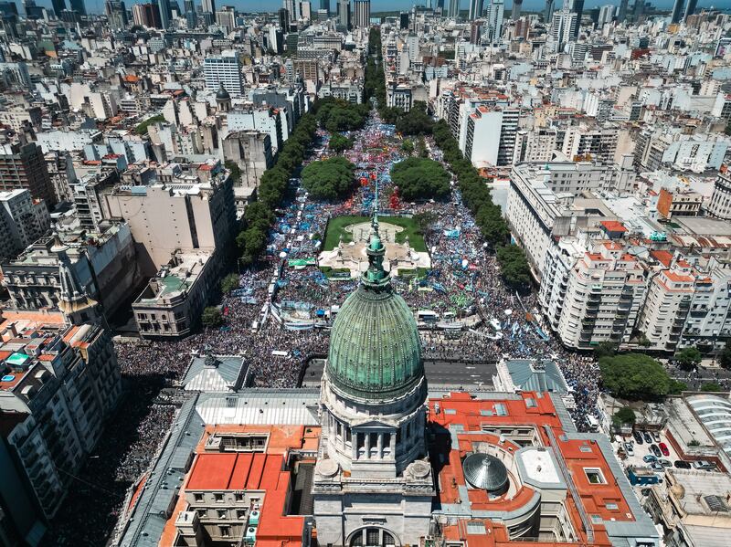 Demonstrators gather in Buenos Aires, Argentina, during a general strike in protest at President Javier Milei's economic reforms. EPA 