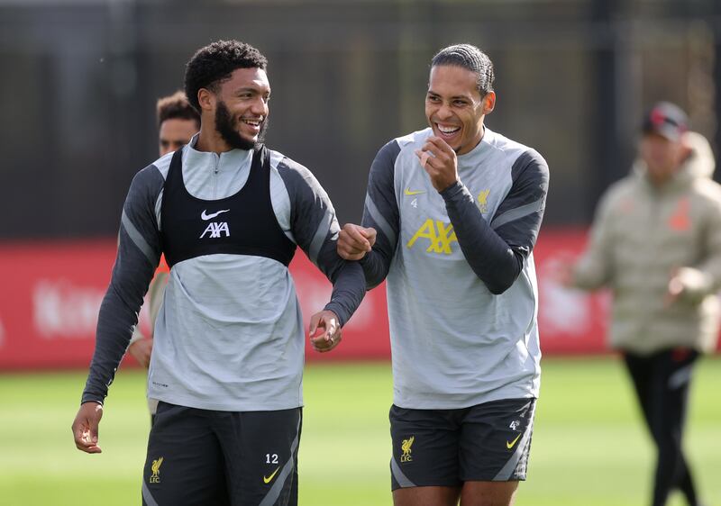 Liverpol's Virgil van Dijk and Joe Gomez at the AXA Training Centre in Kirkby on the eve of their Champions League game against Porto on Tuesday, September 28. Reuters