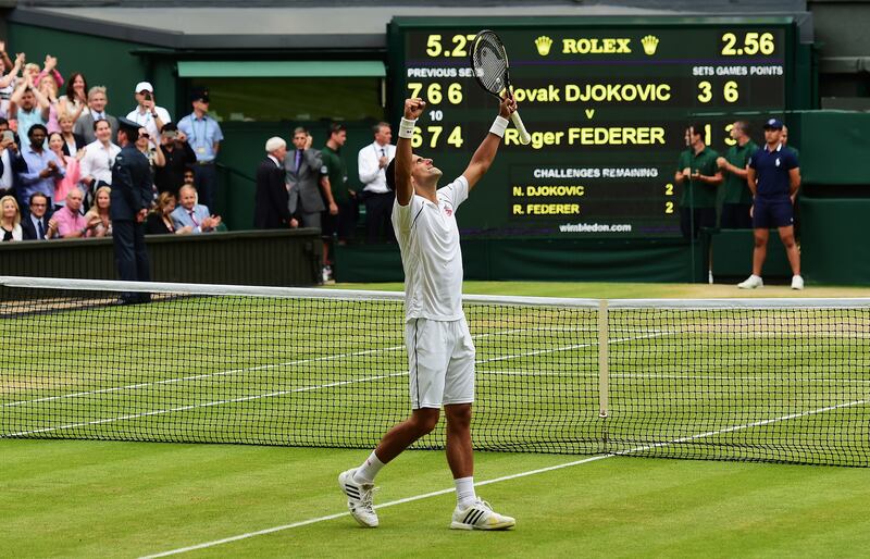 2015: Djokovic beats Roger Federer 7-6, 6-7, 6-4, 6-3 to win Wimbledon.
