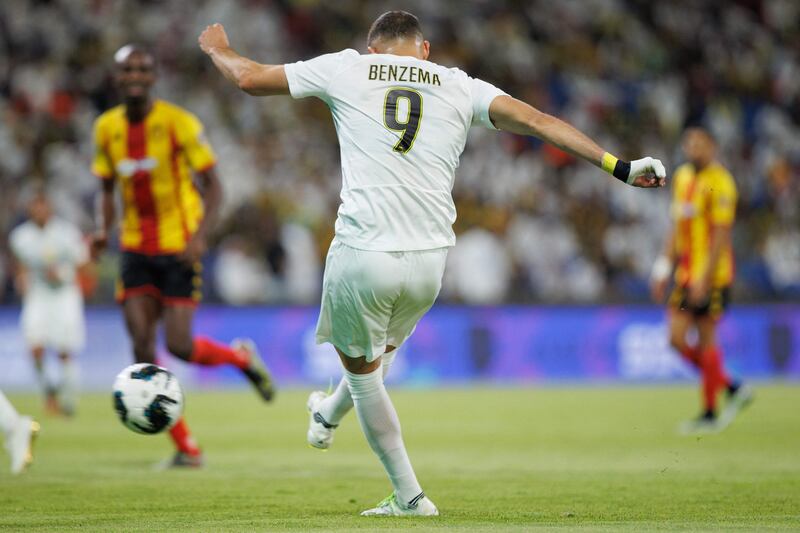 Al Ittihad's French forward Karim Benzema attempts a shot. AFP