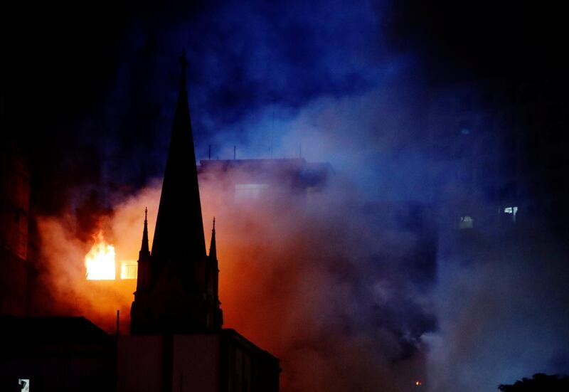Flames from a building fire are seen in downtown Sao Paulo, Brazil. Leonardo Benassatto / Reuters