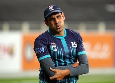 Dubai, United Arab Emirates - December 11, 2020: Cricket. Blues' Zahoor Khan in the game between Ajman and ECB Blues in the Emirates D20. Friday, December 11th, 2020 in Dubai. Chris Whiteoak / The National