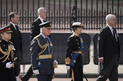 Princess Anne with King Charles III at the funeral of their mother Queen Elizabeth II last year. PA
