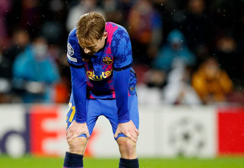 Barcelona's Frenkie de Jong reacts. Reuters