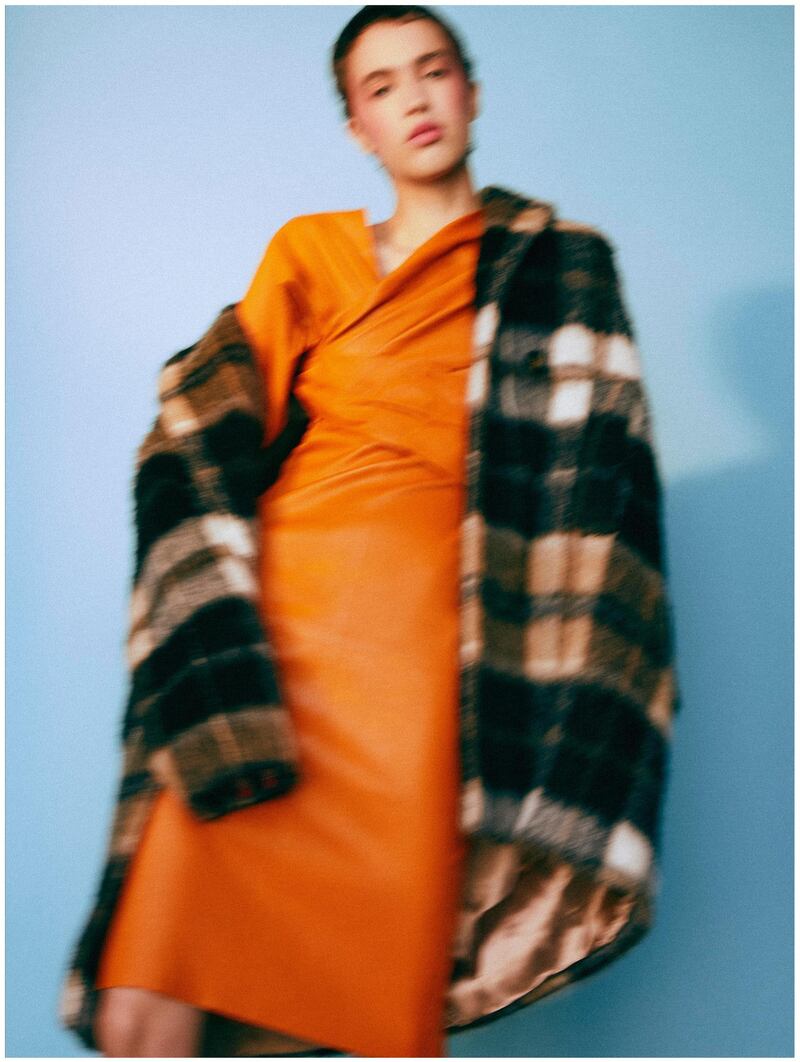 Haute Harlequin. Photography | david vail | 
fashion director | Sarah Maisey

Dress, Dh18,100, Bottega Veneta. Coat, Dh3,311, Marella