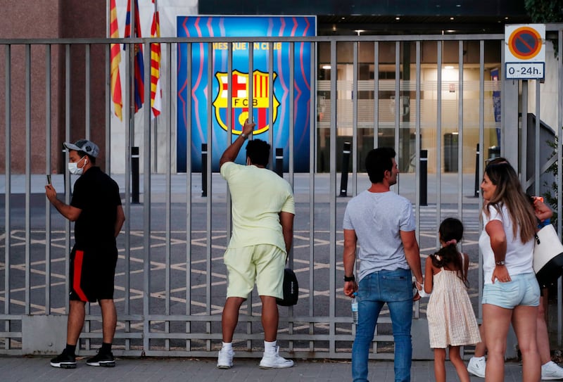 Supporters outside Barcelona's offices.