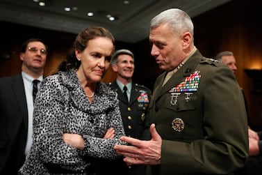 Michele Flournoy (left), a politically moderate Pentagon veteran, is regarded by US officials and political insiders as a top choice for President-elect Joe Biden to choose to head the Pentagon. AP Photo