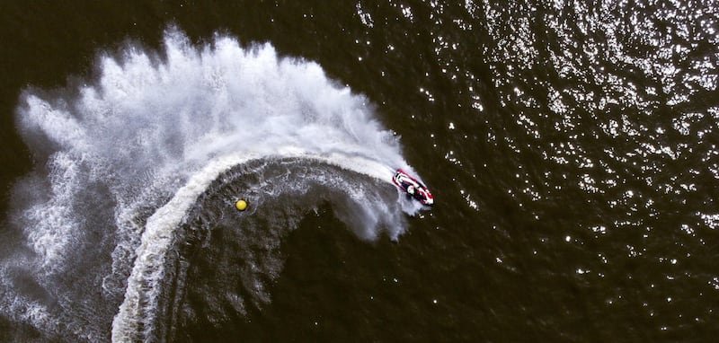 A competitor in action at the Runabout GP2 division of UIM-ABP Aquabike European Championship on Levelek Reservoir near Nyiregyhaza, Hungary. EPA