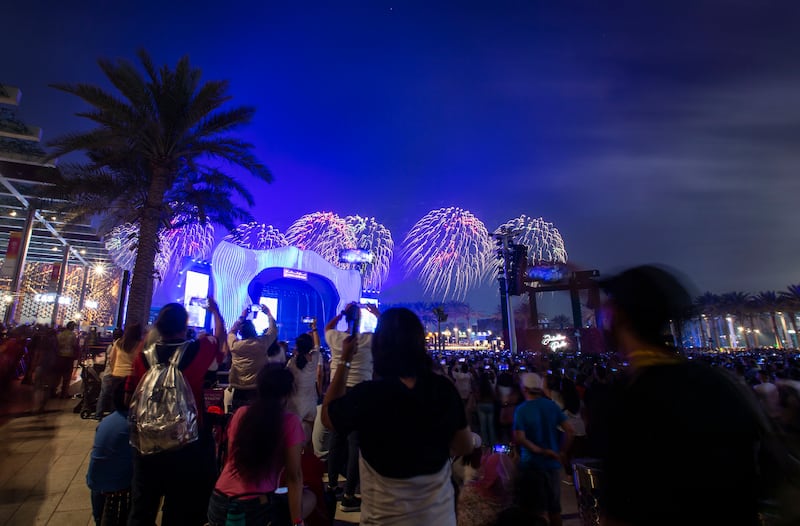 Fireworks and lightshow at the closing of Expo 2020 Dubai. Ruel Pableo for The National