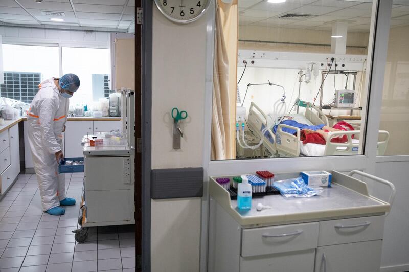 ©2021 Tom Nicholson. 12/01/2021. Beirut, Lebanon. The Intensive Care Unit (ICU) at the Rafic Hariri University Hospital in southern Beirut, Lebanon. The country will go into a more severe lockdown on Thursday to curb a widespread increase in cases of COVID-19 Coronavirus. Photo credit : Tom Nicholson / The National