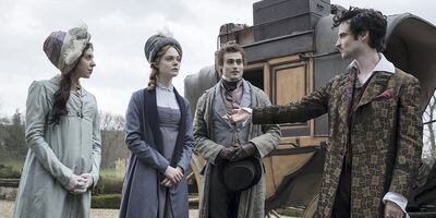 From left, Bel Powley (Claire Clairmont), Elle Fanning (Mary Shelley), Tom Sturridge (Lord Byron) and Douglas Booth (Percy Bysshe Shelley) in 'Mary Shelley', which was directed by Haifaa Al Mansour. Photo: TIFF