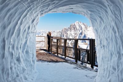 Snow Tunnel At Aiguille Du Midi  French Alps Chamonix - France