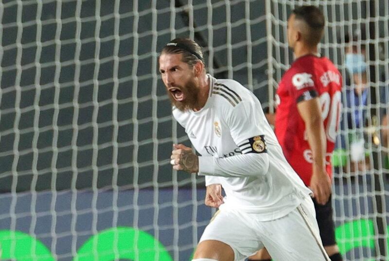 Sergio Ramos celebrates after scoring Real's second goal. EPA