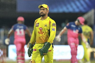 Mahendra Singh Dhoni captain of CSK during match 4 of season 13 of the Indian Premier League (IPL) between Rajasthan Royals 
and Chennai Super Kings held at the Sharjah Cricket Stadium, Sharjah in the United Arab Emirates on the 24th September 2020.  Photo by: Rahul Gulati  / Sportzpics for BCCI