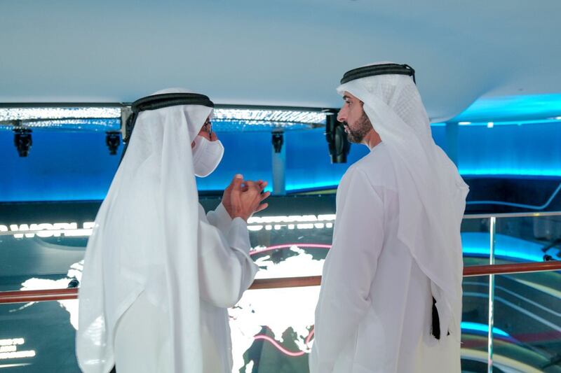 Sheikh Hamdan was briefed on the key features of the pavilion, located in the Al Forsan zone, which tells the story of shipping and logistics in the UAE – and its future aspirations.