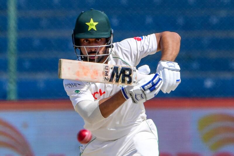 Pakistan opener Abdullah Shafique plays a shot. AFP