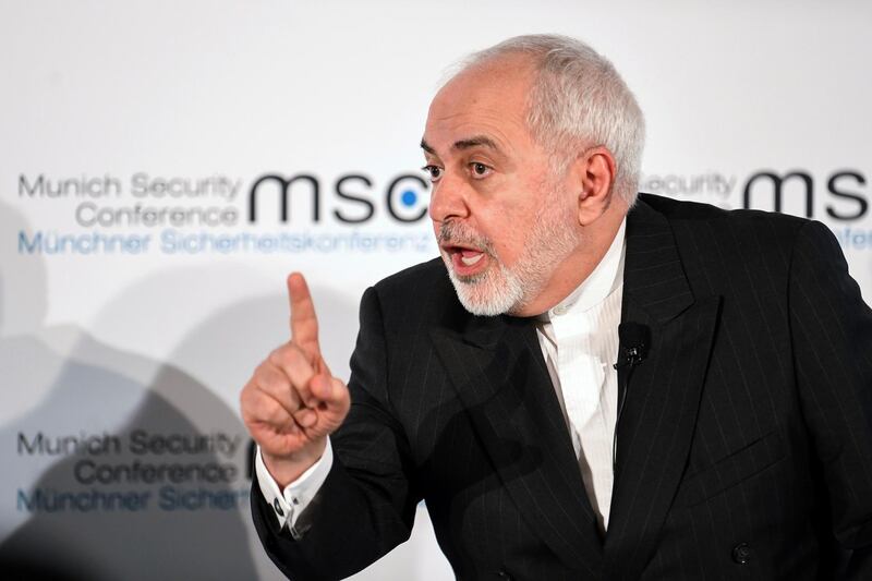 Mohammed Dschawad Sarif, Foreign Minister of Iran, speaks on the second day of the 56th Munich Security Conference (MSC) in Munich, Germany.  AP