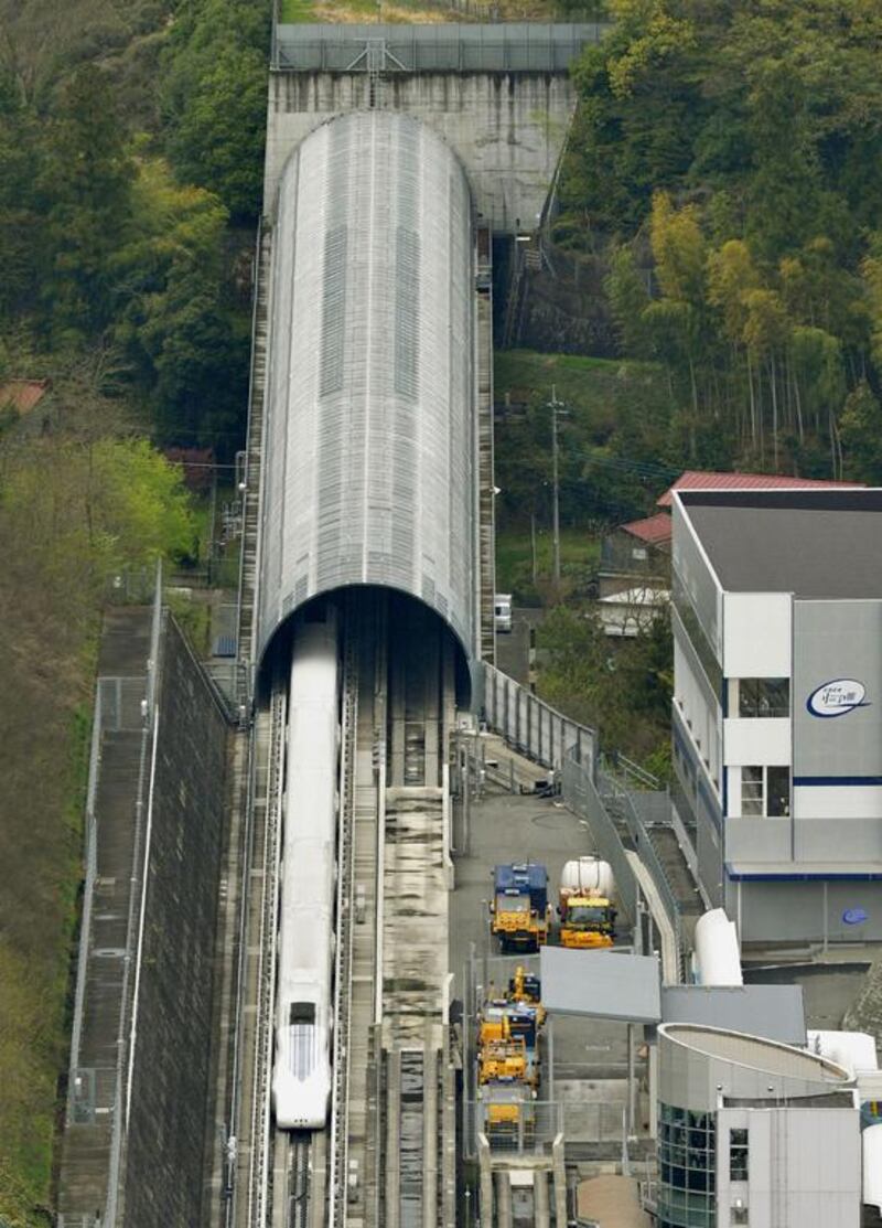 Unlike regular shinkansen or ‘bullet trains’ that run on steel rails, magnetic levitation trains hover above rails, suspended by powerful magnets. Junko Ozaki / Kyodo News via AP Photo