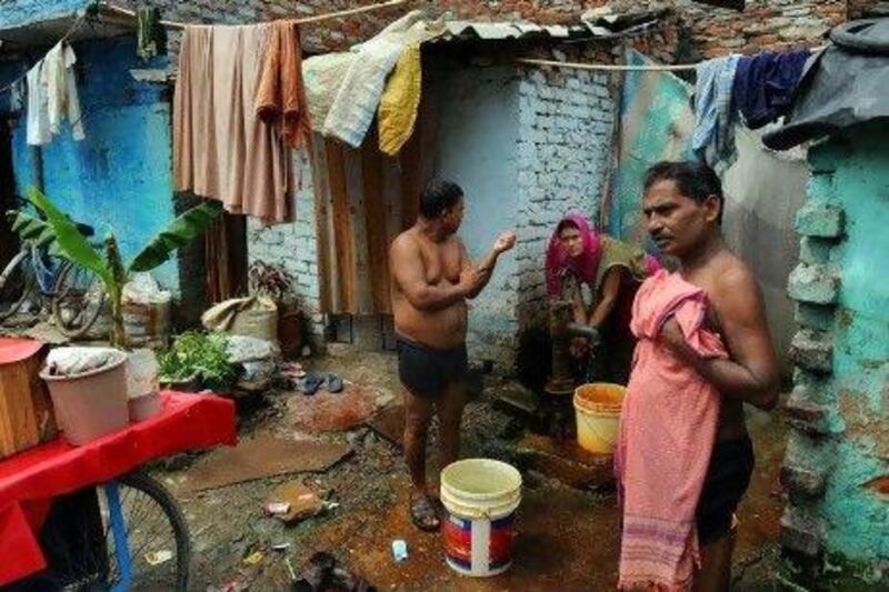 Indian slum dwellers in areas such as Geeta Colony in New Delhi are at risk of waterborne diseases because of a shortage of running water and poor hygiene.