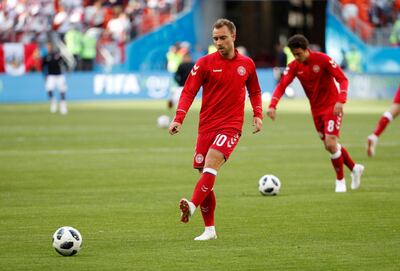 Soccer Football - World Cup - Group C - Peru vs Denmark - Mordovia Arena, Saransk, Russia - June 16, 2018   Denmark's Christian Eriksen during the warm up before the match    REUTERS/Max Rossi