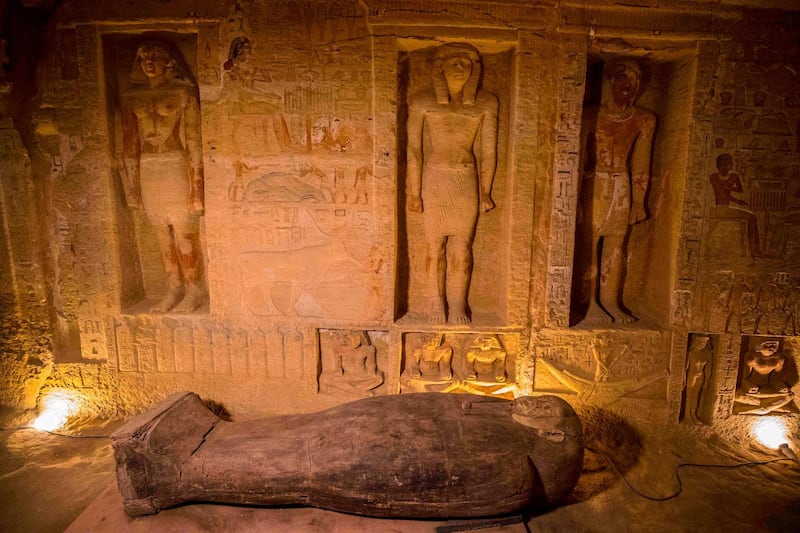 One of the sarcophaguses excavated by the Egyptian archaeological mission which resulted in the discovery of a deep burial well with more than 59 human coffins closed for more than 2,500 years.  AFP