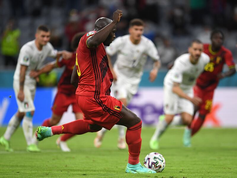 Romelu Lukaku scores Belgium's goal.