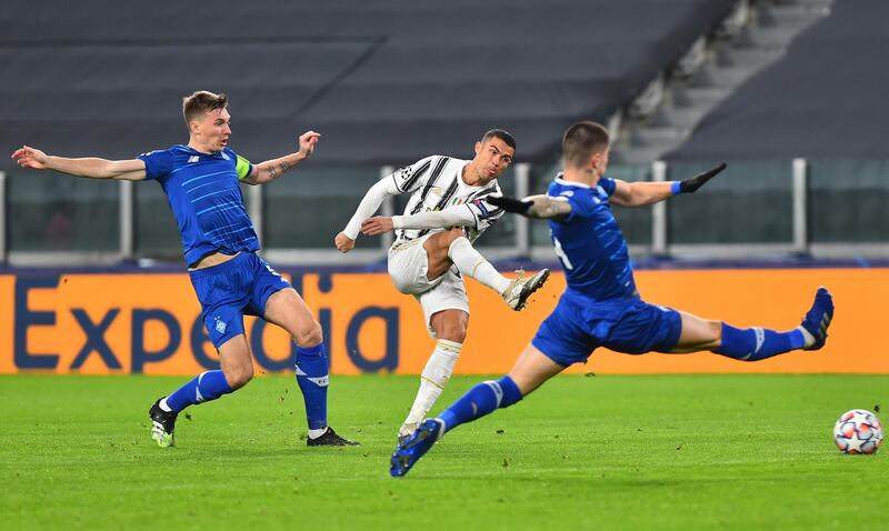 Juventus' Cristiano Ronaldo shoots on goal. Reuters