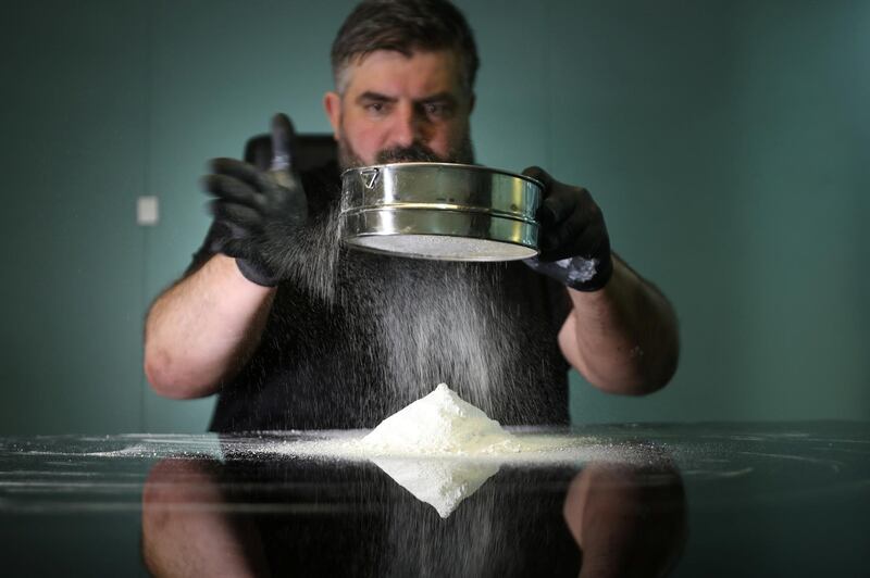 Omar Sartawi, a Jordanian chef, recreates an ancient statue found in Jordan using a famous local product - Jameed (dried goat's milk used in the country's national dish), at his workshop in Amman, Jordan. REUTERS