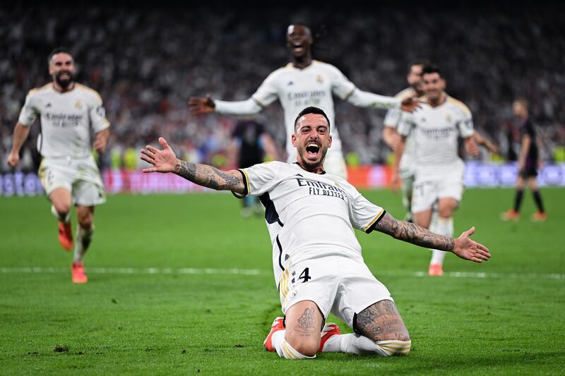 Joselu celebrates scoring Real Madrid's second goal against Bayern Munich. Getty Images