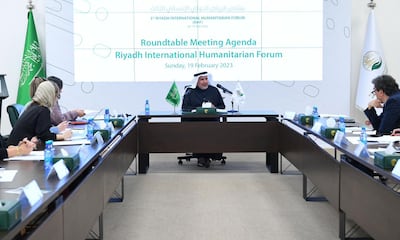 Dr Abdullah Al Rabeeah, supervisor general of the King Salman Humanitarian Aid and Relief Centre, during a round table discussion in Riyadh on Sunday. Photo: KSrelief 
