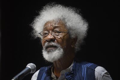 Nigerian writer Wole Soyinka speaks during a conference to commemorate the 50th anniversary of the end of the Nigerian Civil War in Lagos, on January 13, 2019.  Activities have been lined up across the country to commemorate the 50th anniversary of the end of the Nigerian Civil War, also known as the Nigerian-Biafran War, estimated to have cost over a million lives before the secessionists surrendered 50 years ago in January 1970.  / AFP / PIUS UTOMI EKPEI
