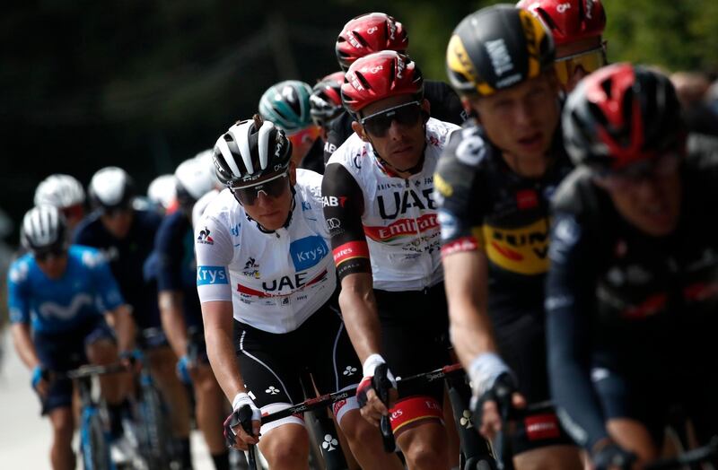 UAE Team Emirates rider Tadej Pogacar of Slovenia during stage three. Reuters