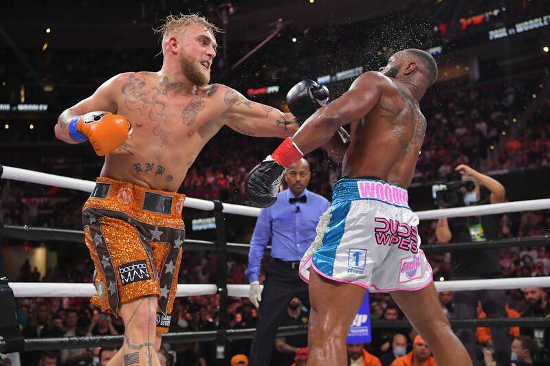 Jake Paul during his split decision win over Tyron Woodley in their cruiserweight bout in August. Getty Images