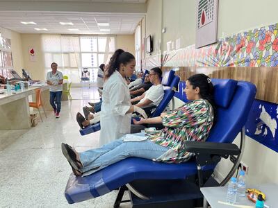 At Marrakech Blood Donation Centre at Errazi Hospital, people donate blood to help victims. Ghaya Ben Mbarek / The National