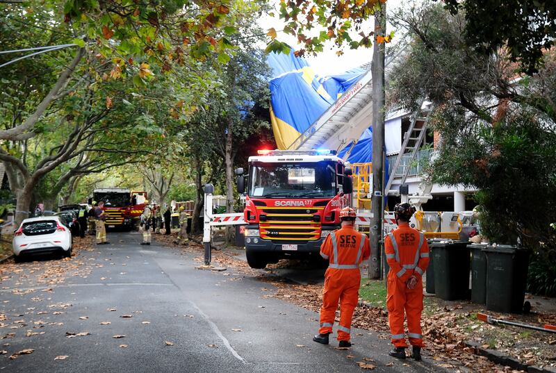 Police and rescue services at the site of a hot-air balloon accident in Elwood, Melbourne. There were no injuries reported, local police said.   EPA