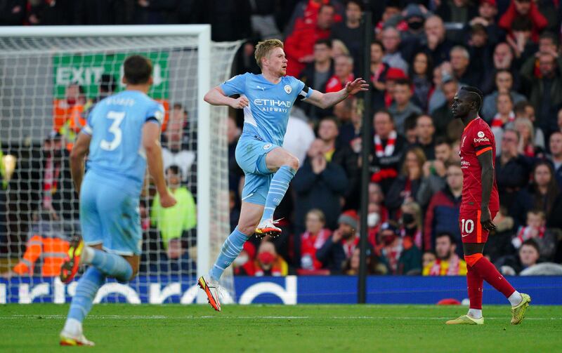 City's Kevin De Bruyne celebrates scoring their second goal. PA