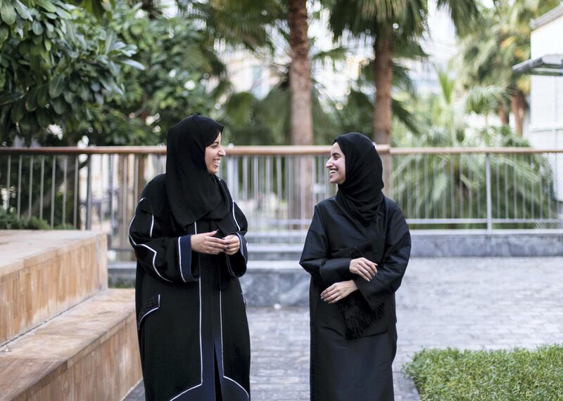 DUBAI, UNITED ARAB EMIRATES. 11 DECEMBER 2019. 
Alia Al Abbar, 26, left, and Hind Al Marri, 28, who run a tech start-up called Blah.
(Photo: Reem Mohammed/The National)

Reporter:
Section: