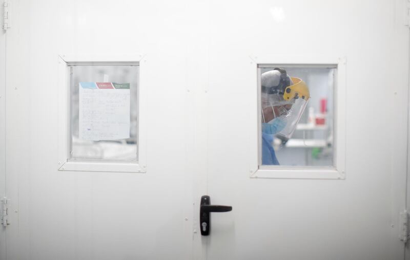 A health worker at an intensive care unit for people infected with Covid-19 in Mar del Plata, Argentina. AP Photo