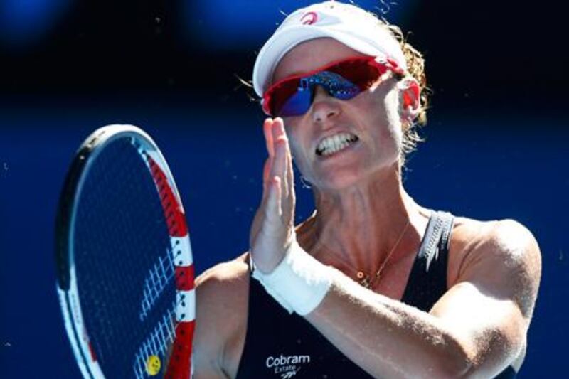 Samantha Stosur shows her frustration as she loses to Zheng Jie at the Australian Open.