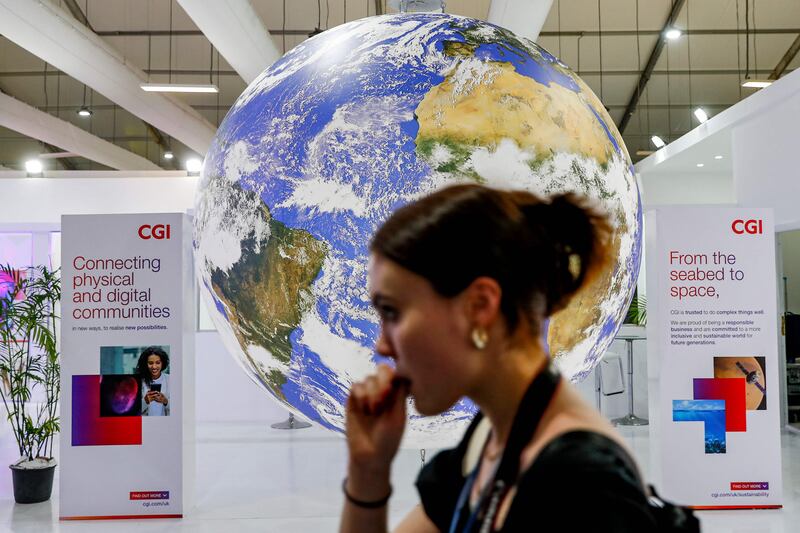 A mockup of the planet Earth globe at the Sharm El Sheikh International Convention Centre on Sunday. AFP