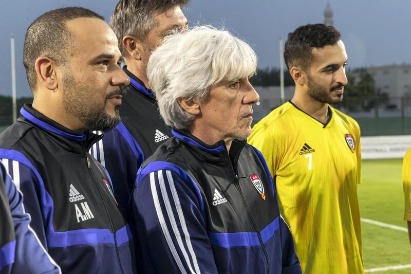 DUBAI, UNITED ARAB EMIRATES. 05 JANUARY 2020. Practise of the UAE National Footbal team at the UAE Football Association HQ in Al Khawaneej. Coach Ivan Jovanovic. (Photo: Antonie Robertson/The National) Journalist: John McAuley. Section: Sport.

