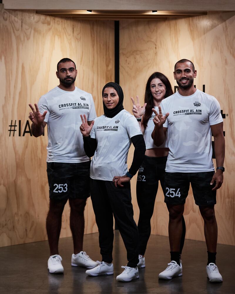 UAE nationals Bader Al Noori , Shahad Budebs and Mahmood Shalan are the first Arabs as part of a team that has qualified for the world CrossFit games along with Irish expatriate Kat Fearon (second right).