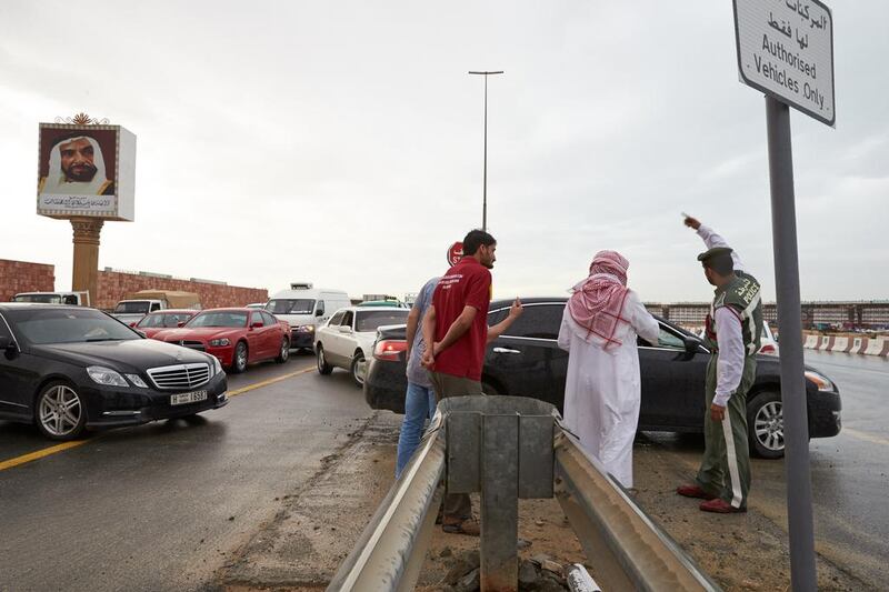 Drivers are stuck on the E11 headed towards Dubai after storms closed the road. Courtesy Jan Kasselman