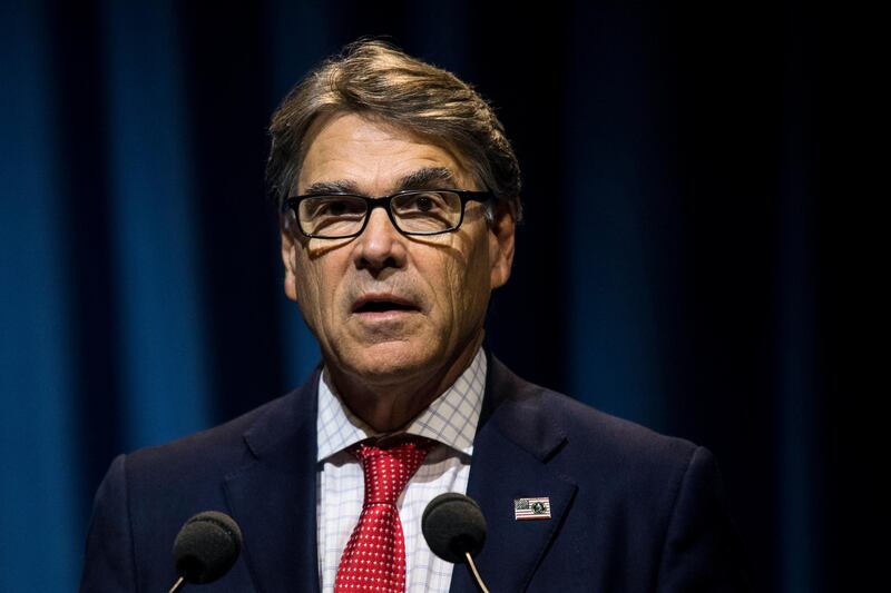 epa06211944 US Secretary of Energy Rick Perry delivers a statement during the International Atomic Energy Agency's (IAEA) 61st General Conference at the IAEA headquarters in Vienna, Austria, 18 September 2017. The annual conference lasts until 22 September 2017.  EPA/CHRISTIAN BRUNA
