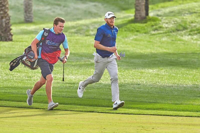 Sebastian Soderberg and his brother Jasper on their way to the 96-minute round at the Omega Dubai Desert Classic. Twitter/ @OMEGAGolfDubai