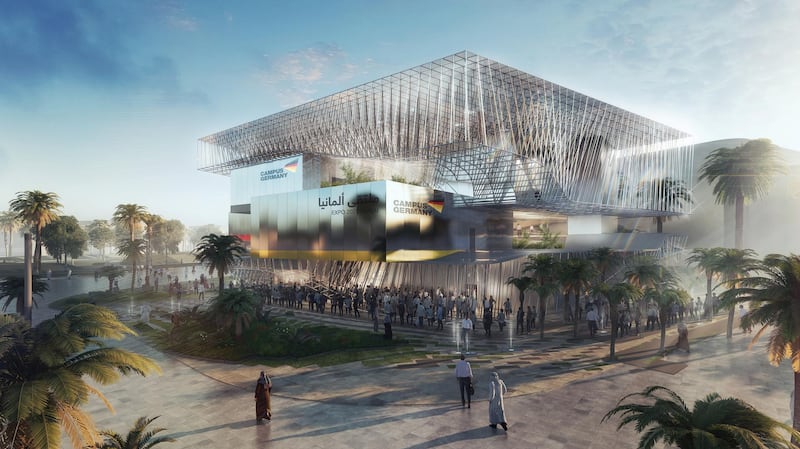 The German Pavilion CAMPUS GERMANY: Side view. Courtesy: German Pavilion EXPO 2020 Dubai
